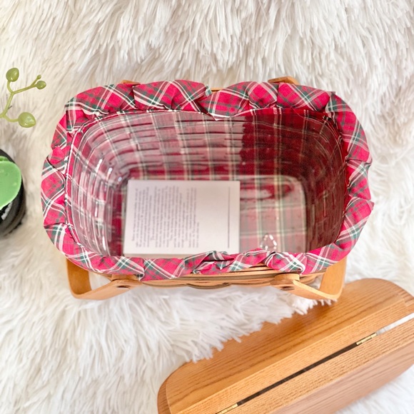 Vtg Longaberger Seasons Greetings Basket w/Liner Protector 1992 Christmas green - Picture 6 of 16